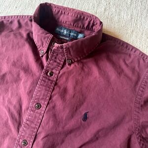 Ralph Lauren Custom Fit‎ Burgundy Button Down Cotton Long Sleeve Shirt Mens XL